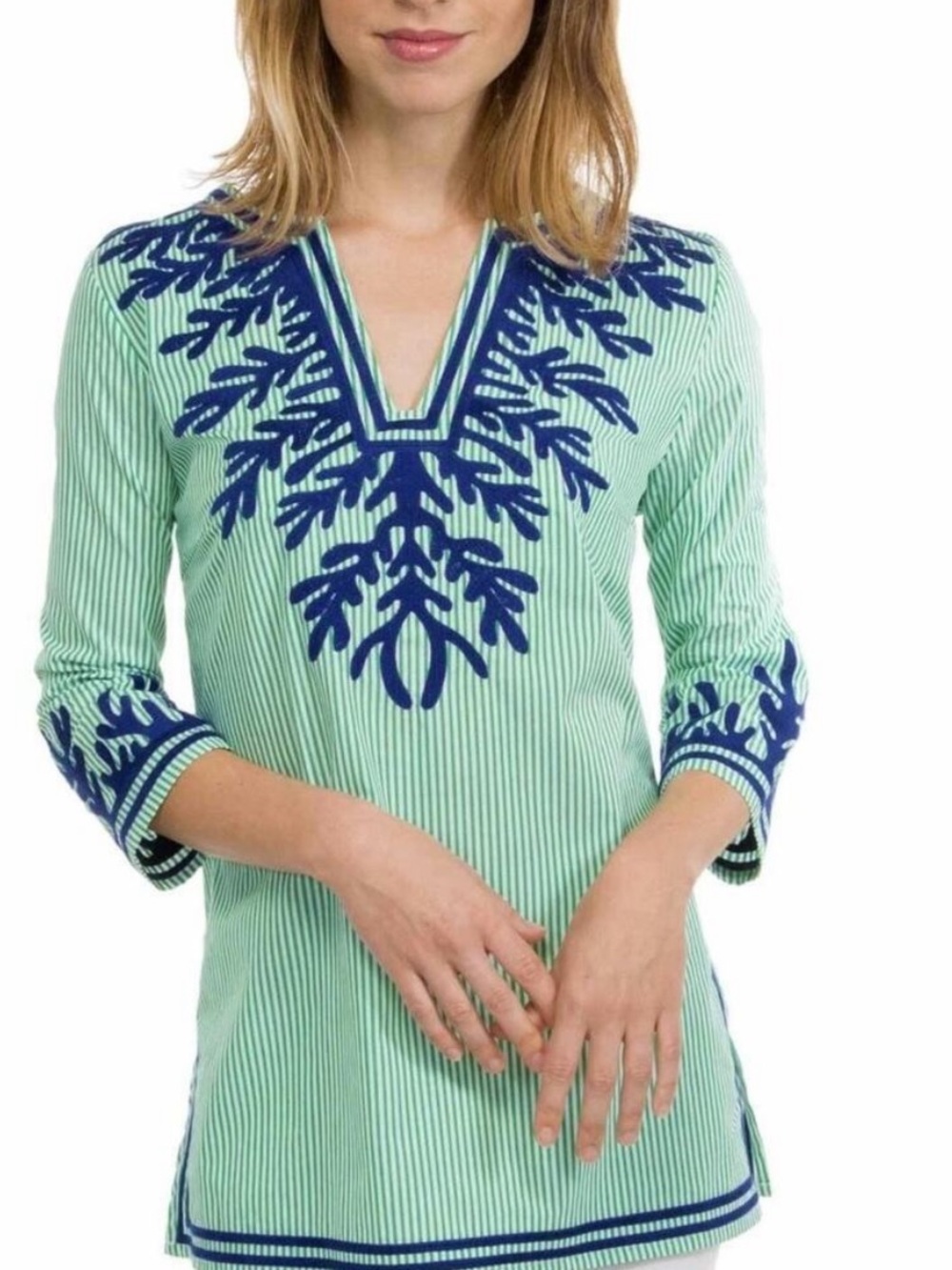 Gretchen Scott Tunic The Reef Green White Navy Sz L